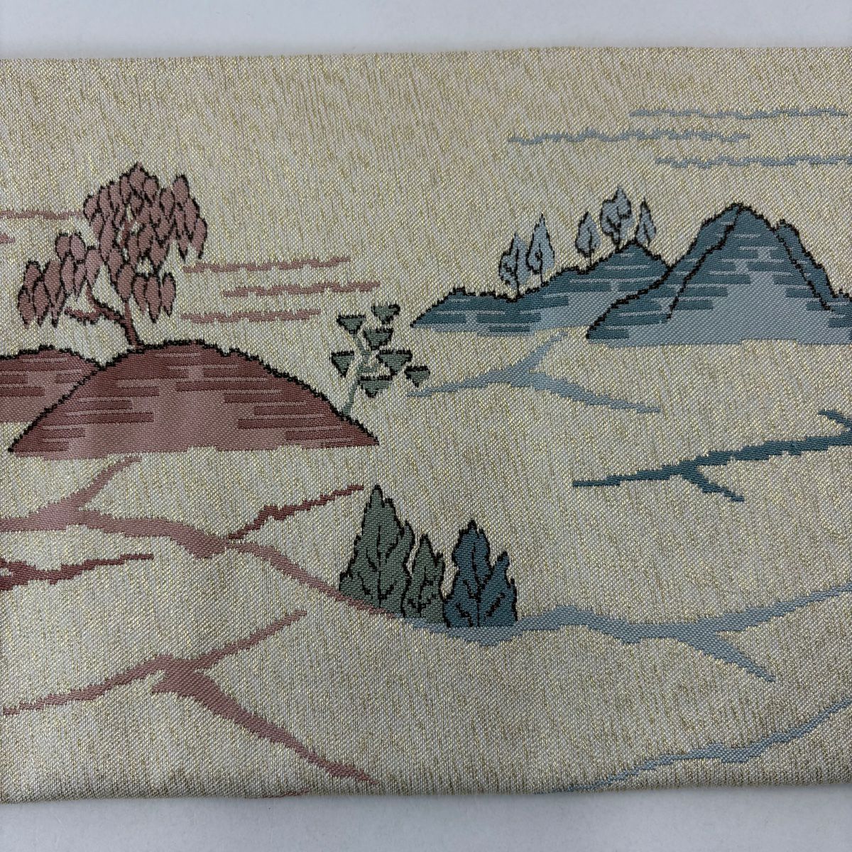 【美品】名古屋帶 名品級 人物 山並 金通 素色 純蠶絲