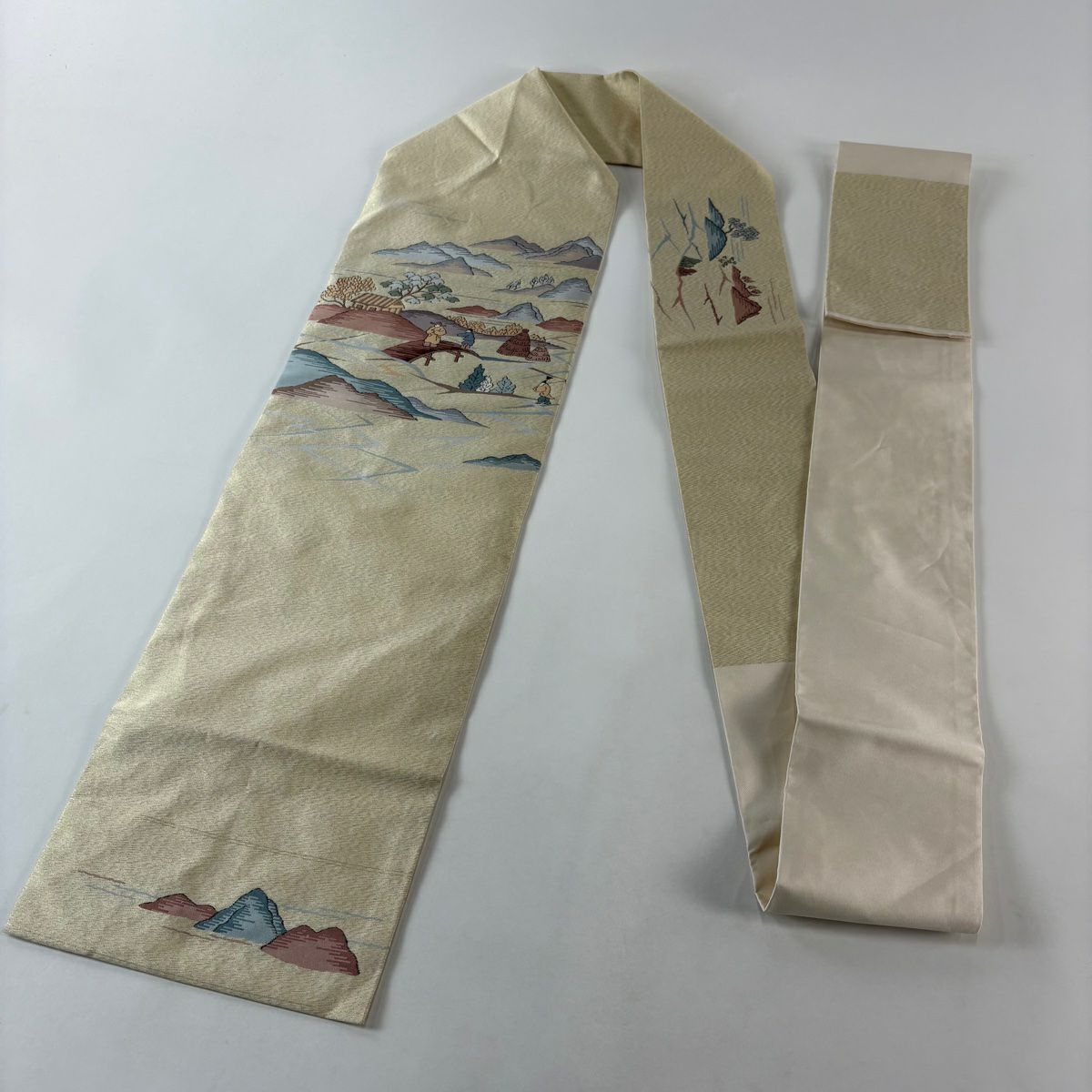 【美品】名古屋帶 名品級 人物 山並 金通 素色 純蠶絲