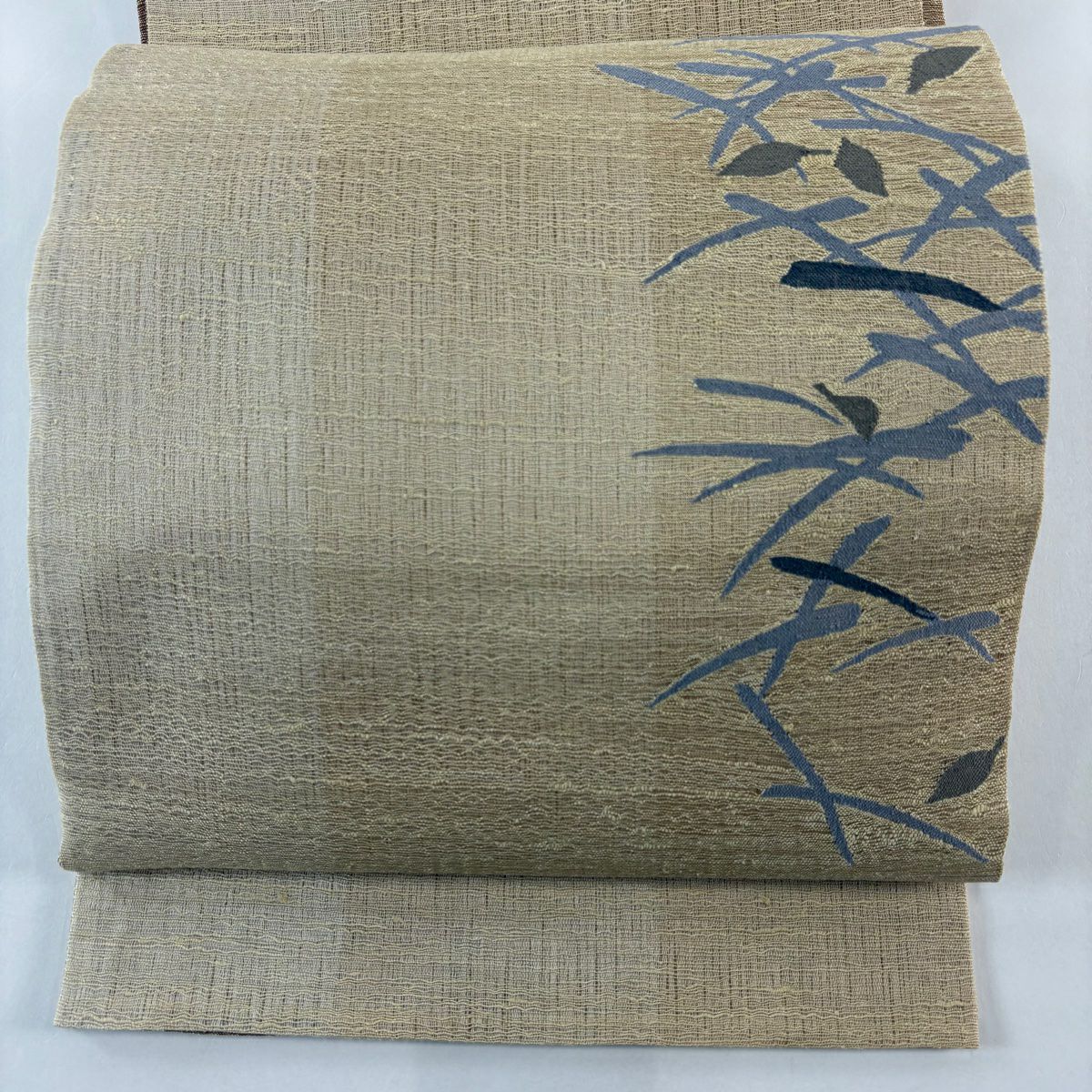 【美品】 袋帶 名品級 夏帶 雙面 葉紋 金絲 黃土色 大鼓紋 純蠶絲