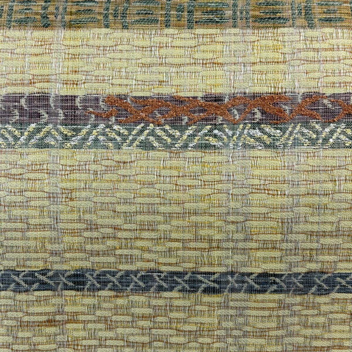 【美品】 袋帶 名品級 鳥 段紋 金絲 拉麵絲 淡黃 六通 純蠶絲