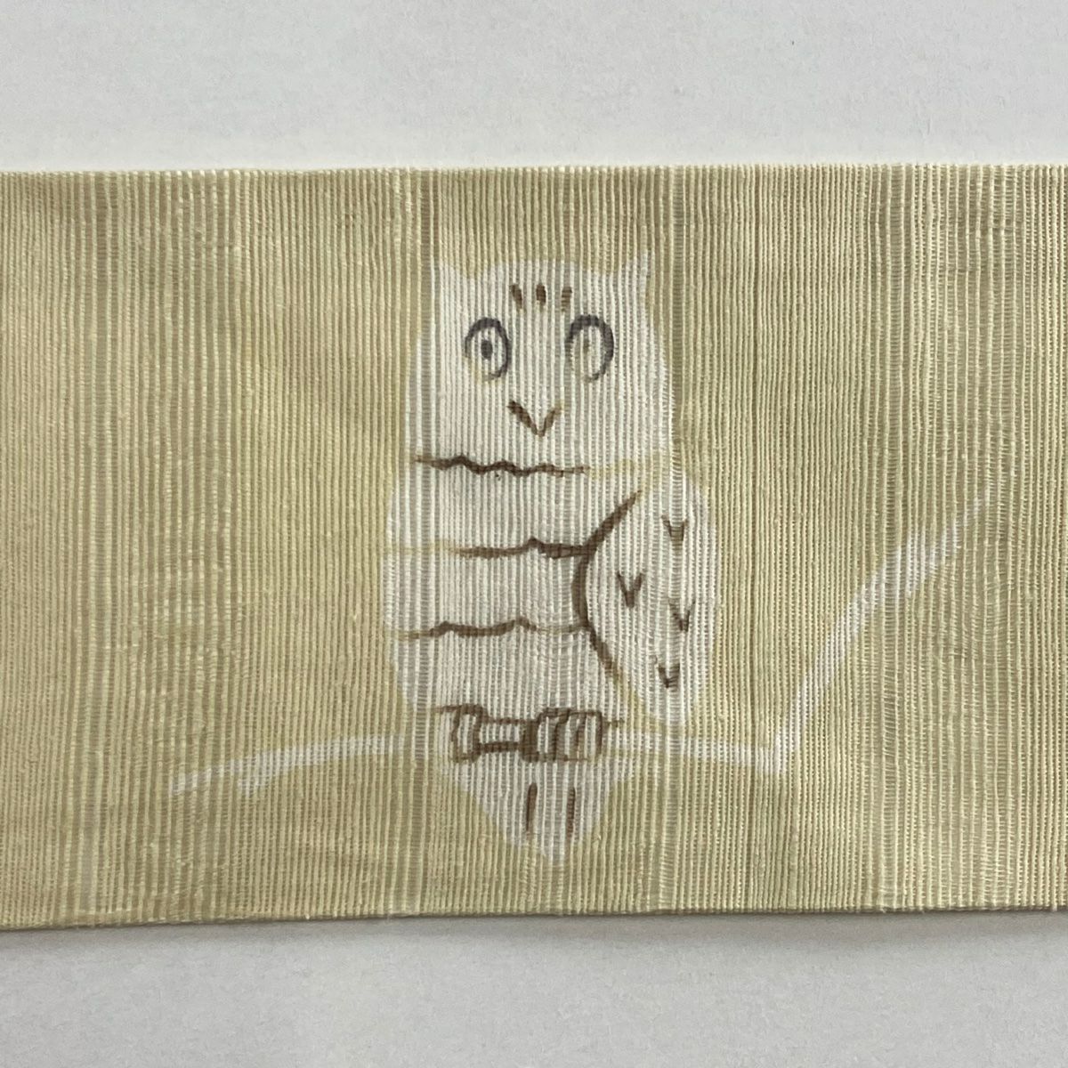 名古屋帶 名品級 夏帶 蛙耳枝葉 米色 純蠶絲