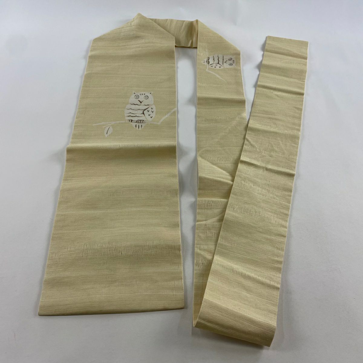 名古屋帶 名品級 夏帶 蛙耳枝葉 米色 純蠶絲