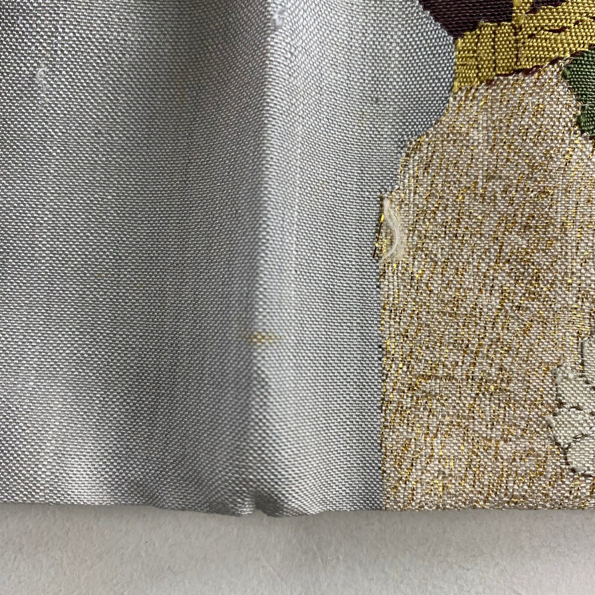 袋帶 名品級 枝花 霞 金絲 金金箔 灰 純蠶絲