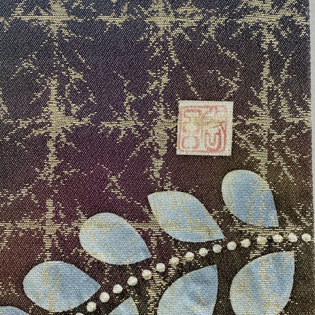 【美品】 袋帶 名品級 附有落款 辻花染 金絲 金金箔 綠色 大鼓圖案 純蠶絲
