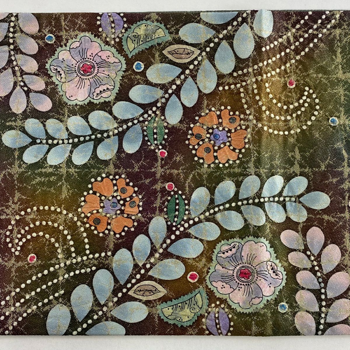 【美品】 袋帶 名品級 附有落款 辻花染 金絲 金金箔 綠色 大鼓圖案 純蠶絲