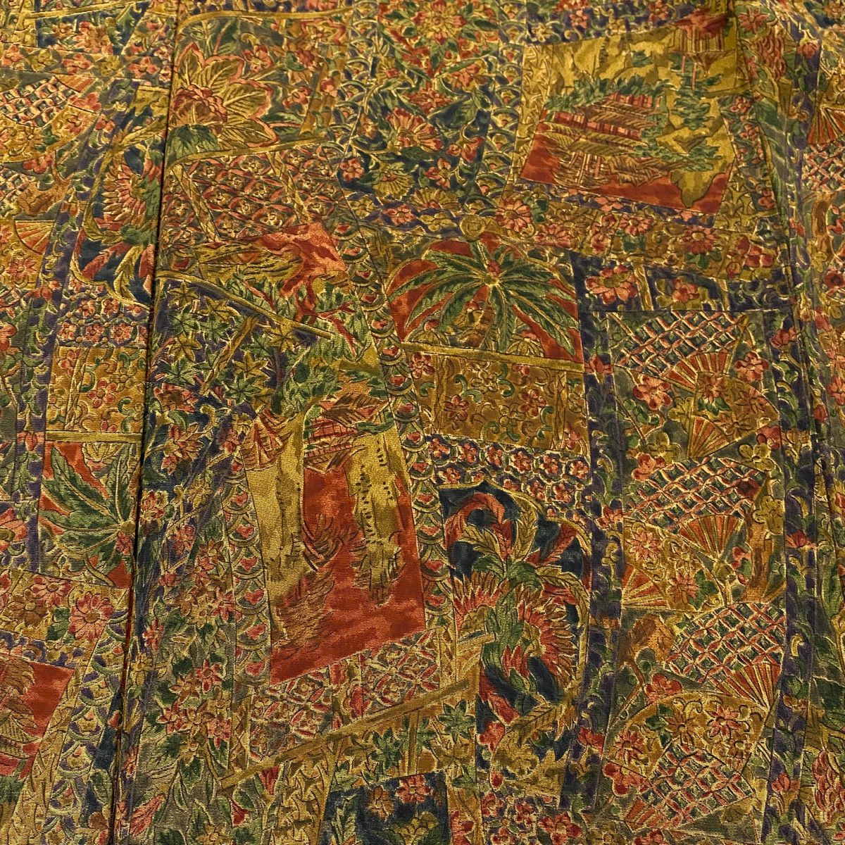 【美品】 小紋 身長160.5cm 袖長64.5cm M 雙層 更勝 落款あり 草花紋紋 建物 茶 純蠶絲 秀品級