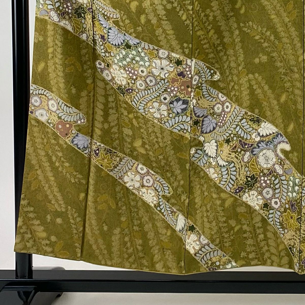 訪問服 身長154.5cm 袖長64cm M 雙層 辻花染圖案 霞 縮緬 鶯 純蠶絲 秀品級