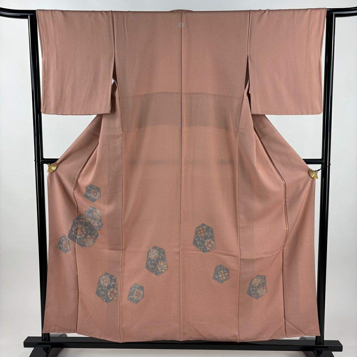 付下 身長155.5cm 袖長63.5cm S 雙層 花唐草紋 刺繡 粉紅 純蠶絲 秀品級 一個紋