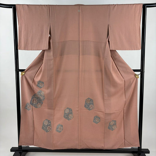 付下 身長155.5cm 袖長63.5cm S 雙層 花唐草紋 刺繡 粉紅 純蠶絲 秀品級 一個紋