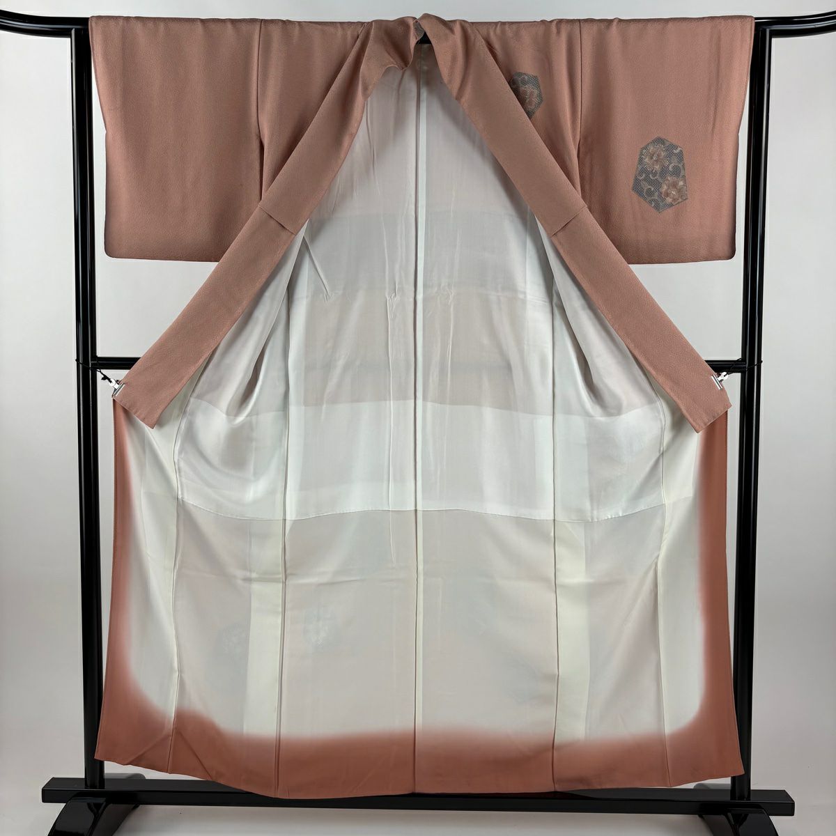 付下 身長155.5cm 袖長63.5cm S 雙層 花唐草紋 刺繡 粉紅 純蠶絲 秀品級 一個紋