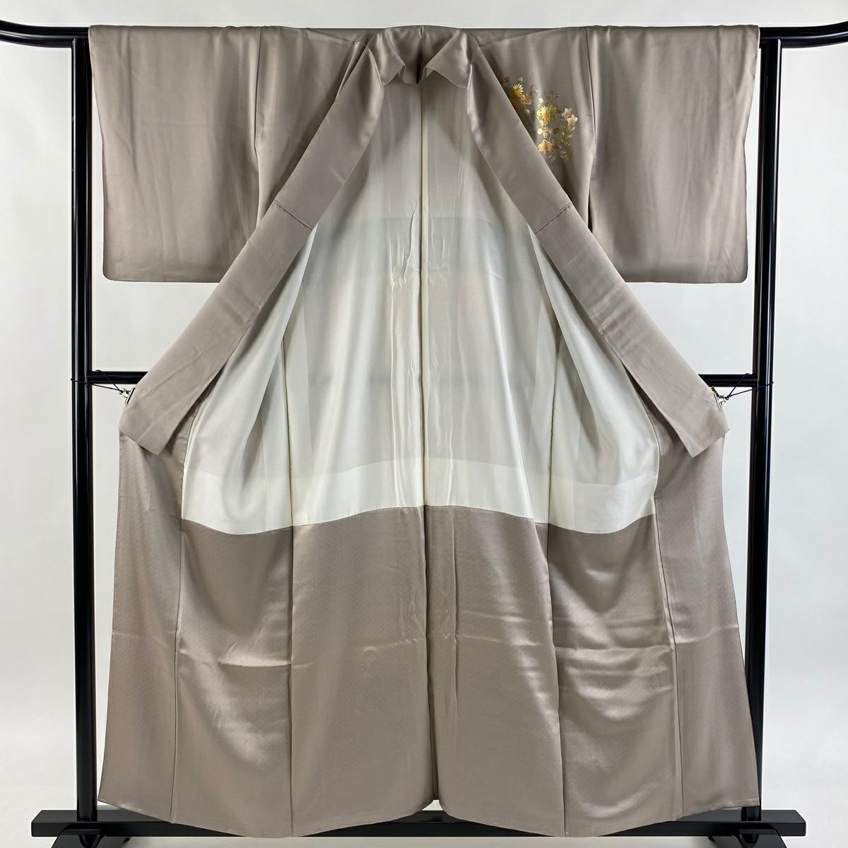 【美品】 付下 身長156cm 袖長63cm S 雙層 和田光正 落款あり 松樹竹子梅花 家屋 金銀彩 螺鈿 薄小豆 純蠶絲 逸品級