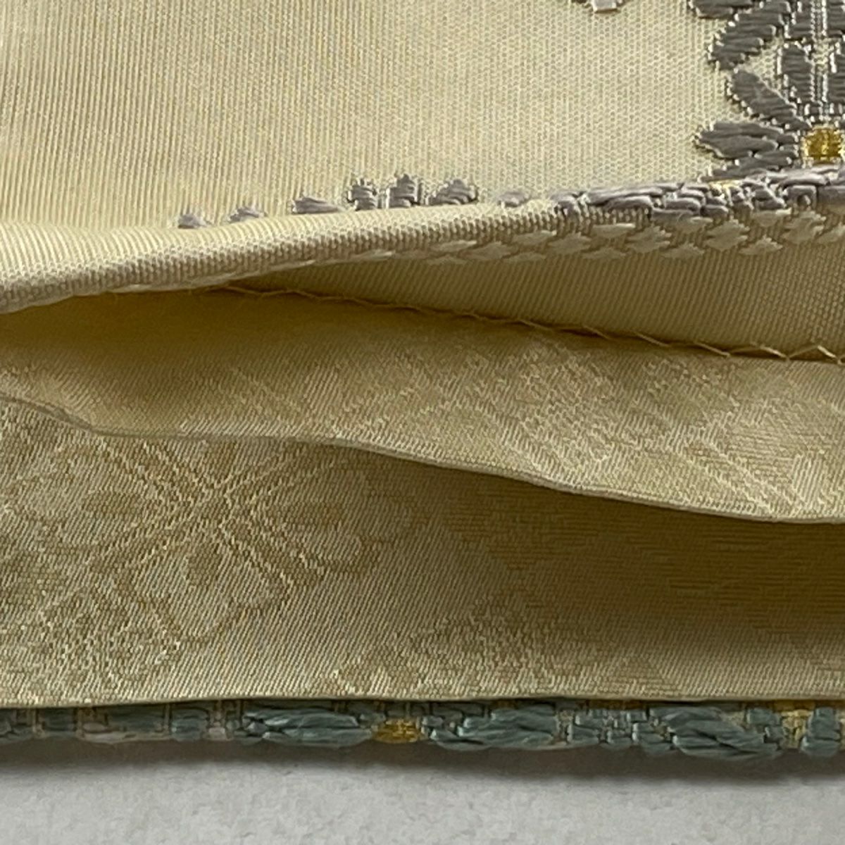 袋帶 逸品級 菊花花 月 金絲 米色 六通 純蠶絲