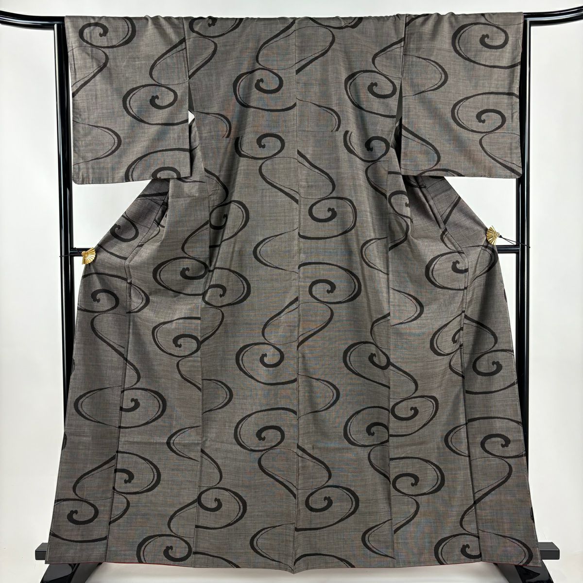 【美品】 紬織 身長163cm 袖長65.5cm M 雙層 流水 焦茶 純蠶絲 秀品級