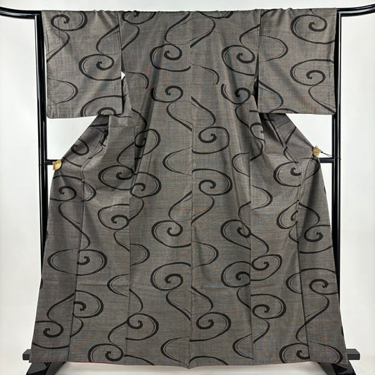 【美品】 紬織 身長163cm 袖長65.5cm M 雙層 流水 焦茶 純蠶絲 秀品級