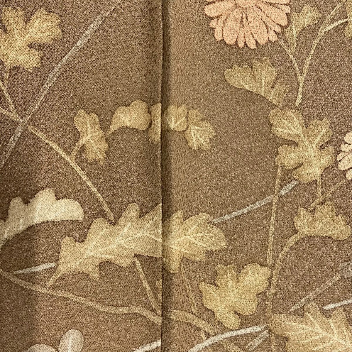 訪問服 身長156cm 袖長62cm S 雙層 秋草 地紋 刺繡 染分 灰茶 純蠶絲 秀品級