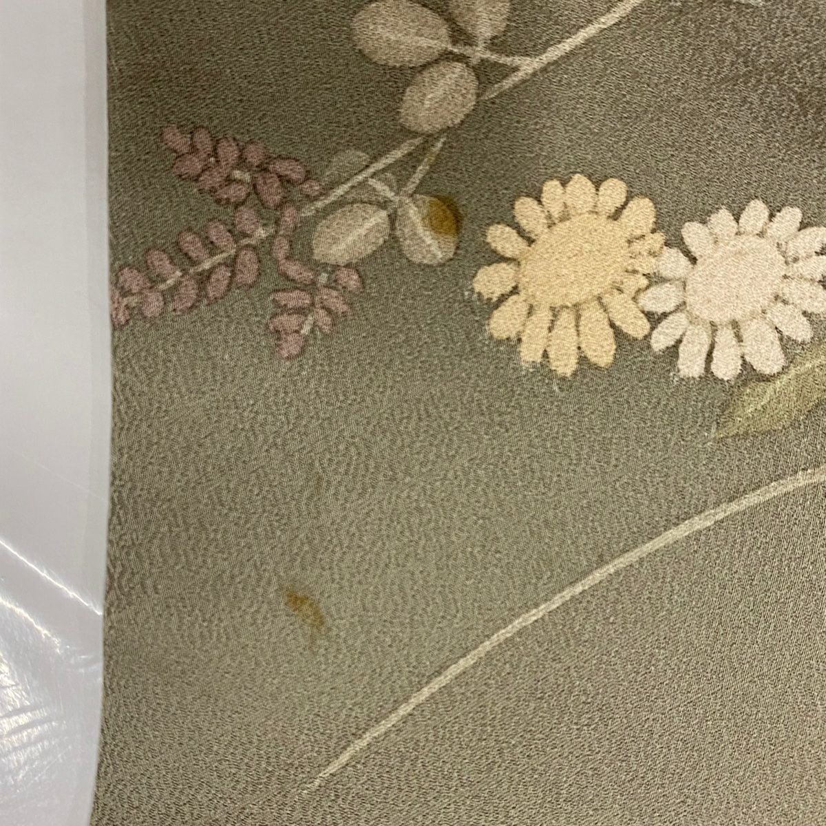 訪問服 身長156cm 袖長62cm S 雙層 秋草 地紋 刺繡 染分 灰茶 純蠶絲 秀品級