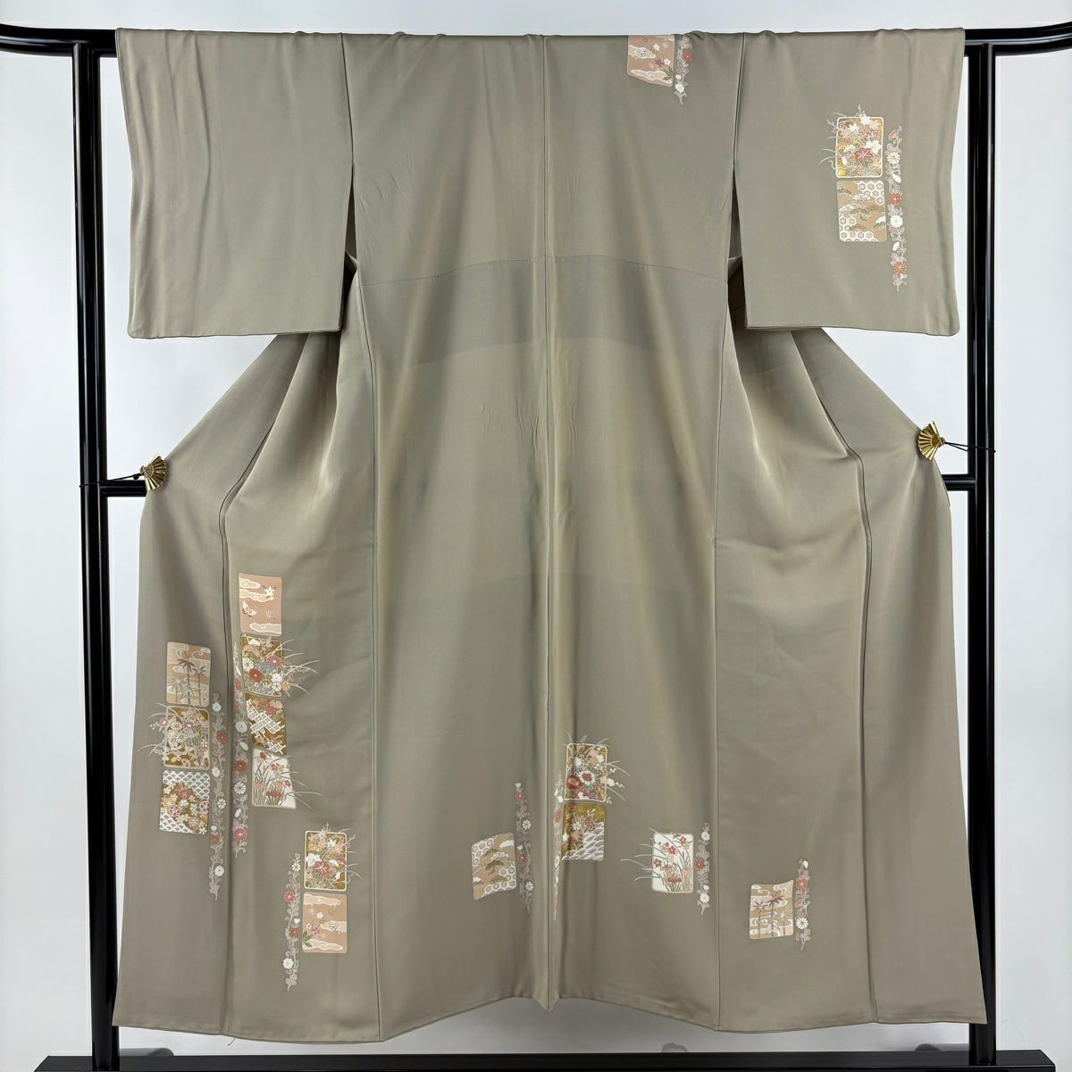 付下 身長151.5cm 袖長62.5cm S 雙層 色紙 草花紋紋 金銀彩 金糸 淺茶 純蠶絲 秀品級