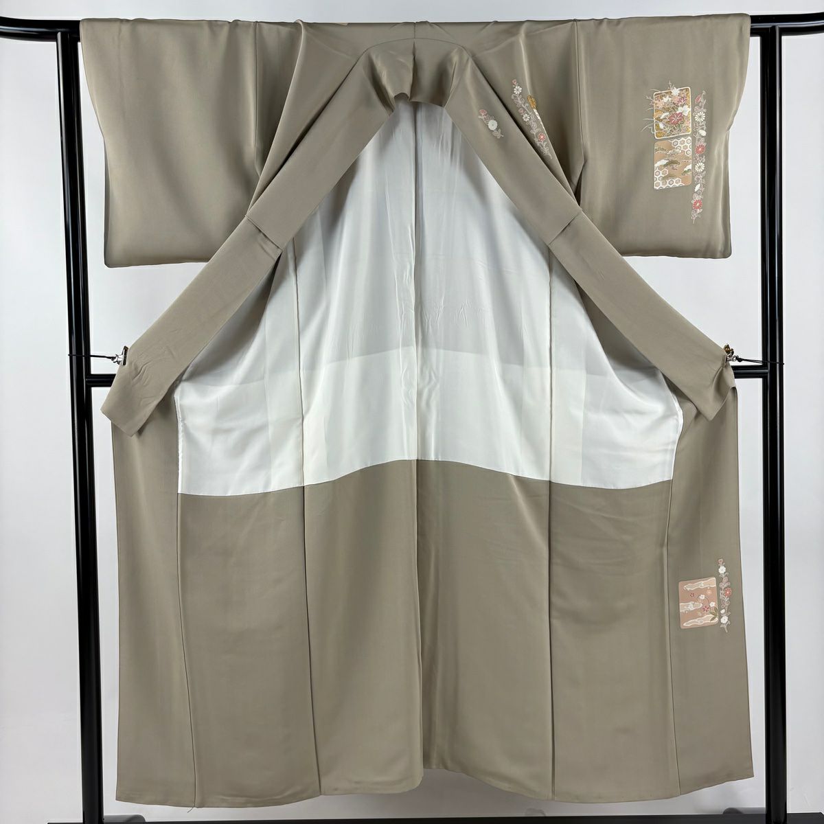 付下 身長151.5cm 袖長62.5cm S 雙層 色紙 草花紋紋 金銀彩 金糸 淺茶 純蠶絲 秀品級