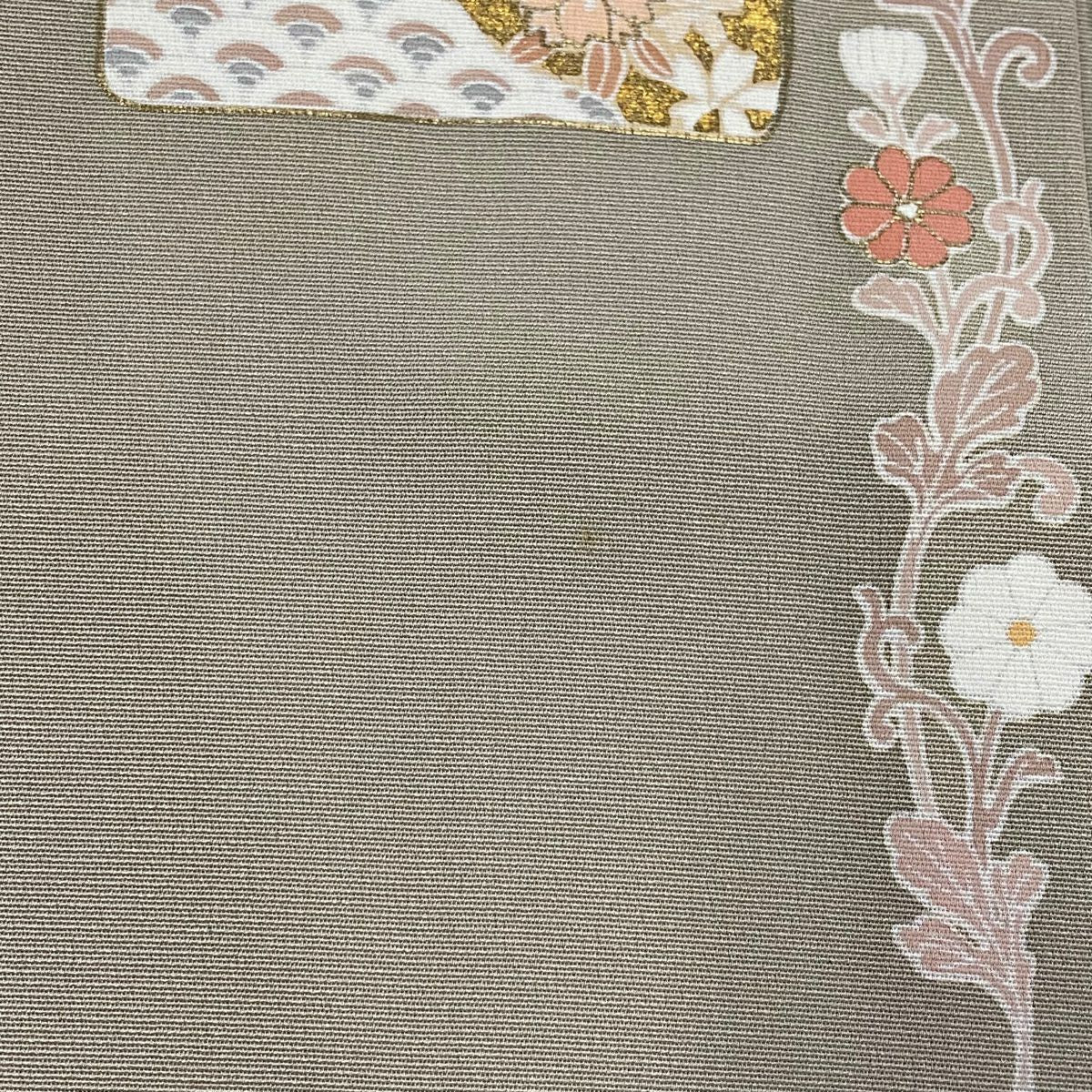 付下 身長151.5cm 袖長62.5cm S 雙層 色紙 草花紋紋 金銀彩 金糸 淺茶 純蠶絲 秀品級