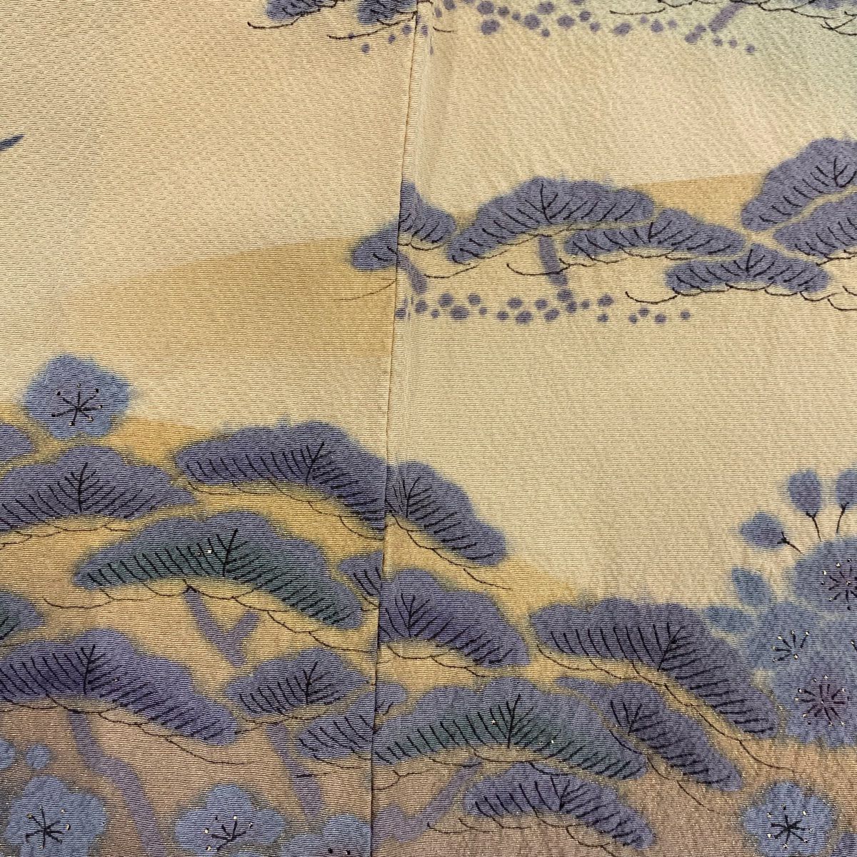 訪問服 身長156cm 袖長63.5cm S 雙層 松樹梅花 流水 絞染 金彩裝飾 淺綠 純蠶絲 秀品級 一つ紋