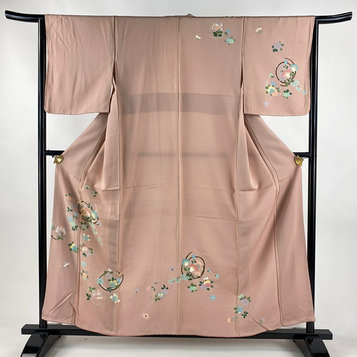 付下 身長156cm 袖長64.5cm M 雙層 花丸紋 金銀彩 漸層 粉色 純蠶絲 優品級