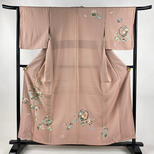 付下 身長156cm 袖長64.5cm M 雙層 花丸紋 金銀彩 漸層 粉色 純蠶絲 優品級