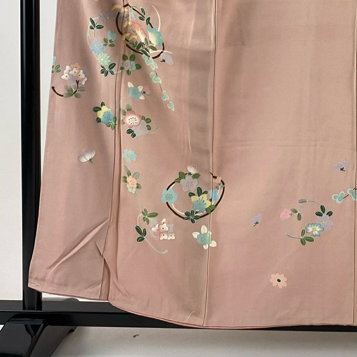 付下 身長156cm 袖長64.5cm M 雙層 花丸紋 金銀彩 漸層 粉色 純蠶絲 優品級