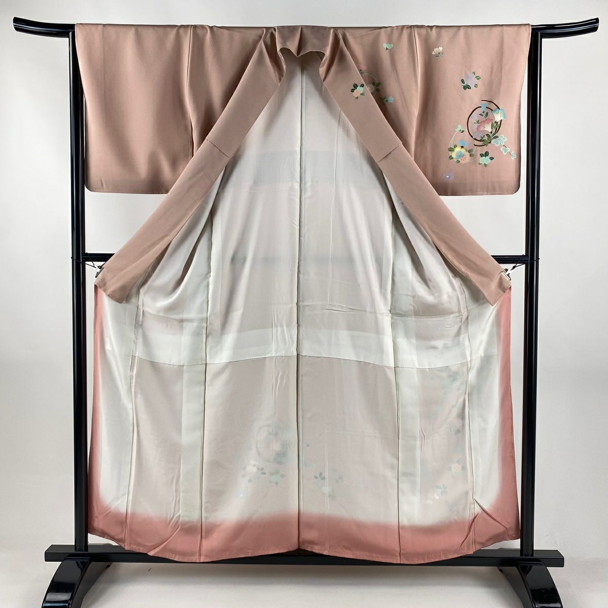 付下 身長156cm 袖長64.5cm M 雙層 花丸紋 金銀彩 漸層 粉色 純蠶絲 優品級