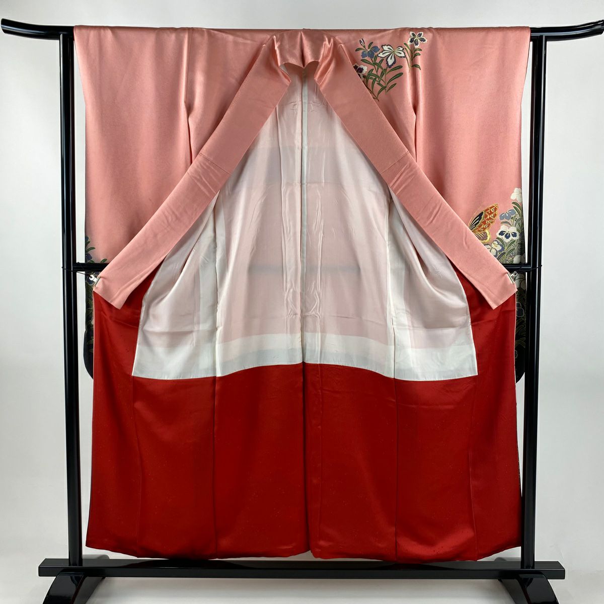 振袖禮服 身長155.5cm 袖長62cm S 雙層 蝶 草花紋紋 金絲 金銀彩 粉紅 純蠶絲 秀品級