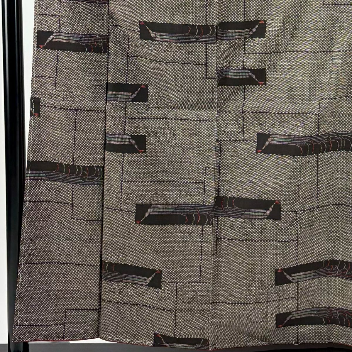 【美品】 紬織 身長159cm 袖長62cm S 雙層 菱 幾何學 焦茶 純蠶絲 秀品級