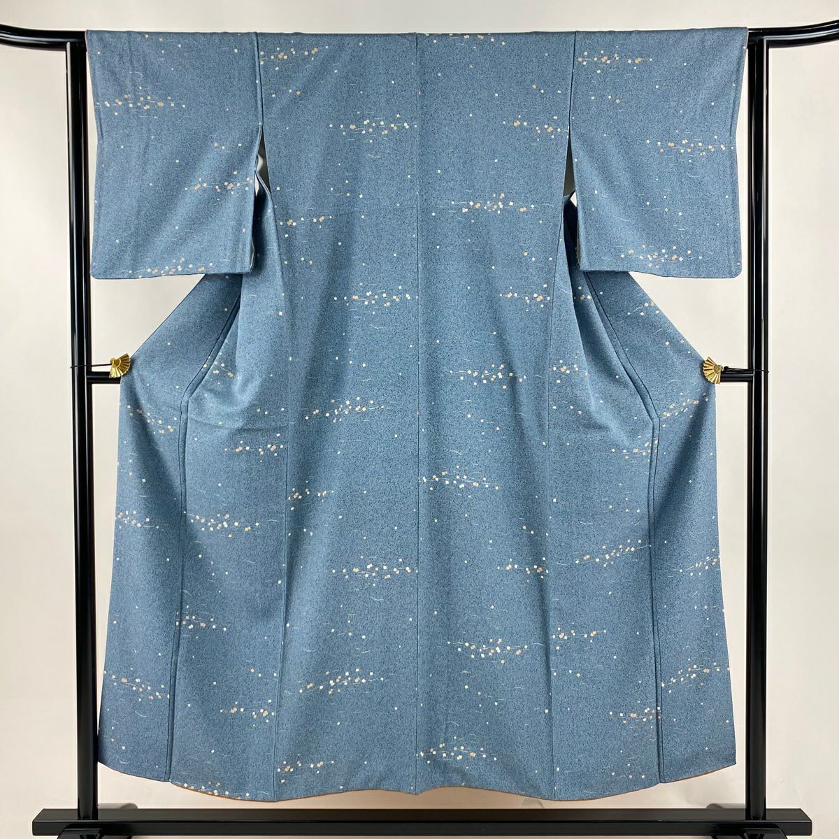 小紋 身長152cm 袖長63cm S 雙層 幾何學 青灰 純蠶絲 秀品級