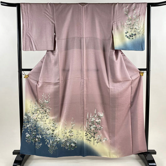 付下 身長162cm 袖長63.5cm S 雙層 草花紋紋 金銀彩 漸層 淺紫 純蠶絲 名品級