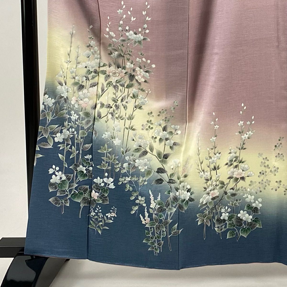 付下 身長162cm 袖長63.5cm S 雙層 草花紋紋 金銀彩 漸層 淺紫 純蠶絲 名品級