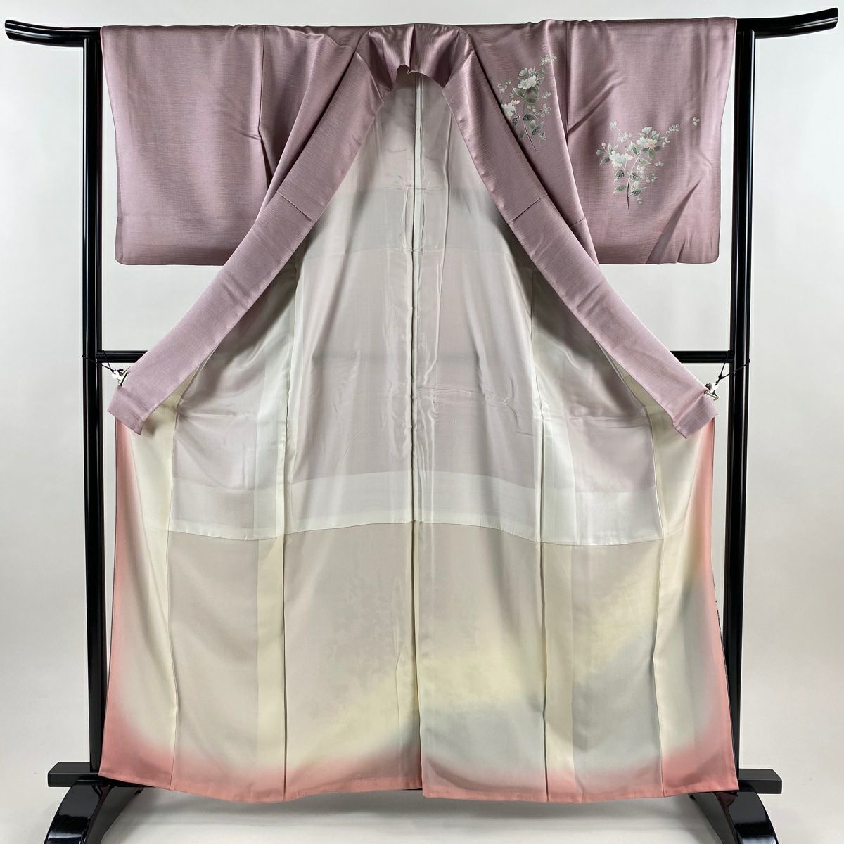 付下 身長162cm 袖長63.5cm S 雙層 草花紋紋 金銀彩 漸層 淺紫 純蠶絲 名品級