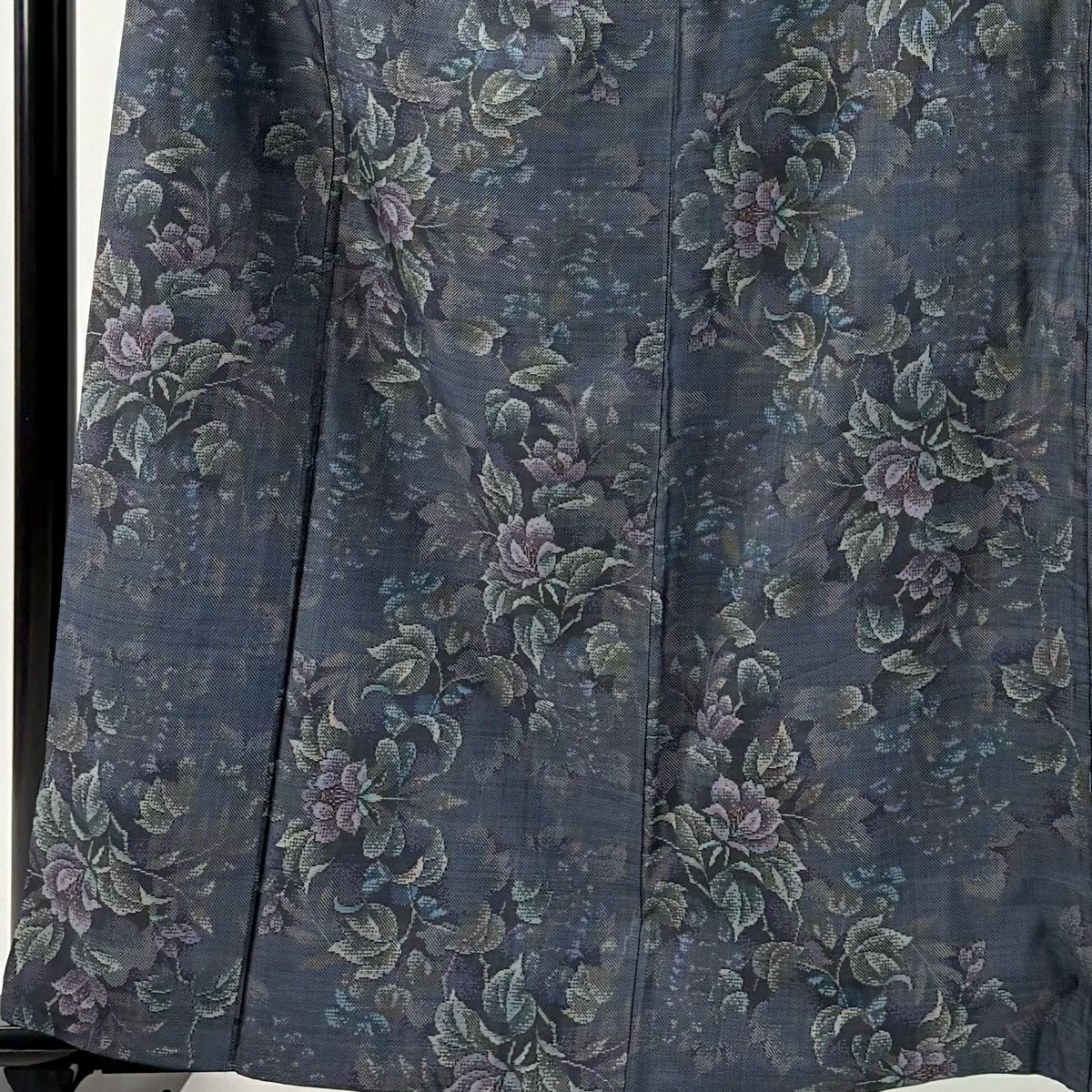 【美品】 紬織織 身長161.5cm 袖長66.5cm M 雙層 草花紋紋 深藍 純蠶絲 名品級
