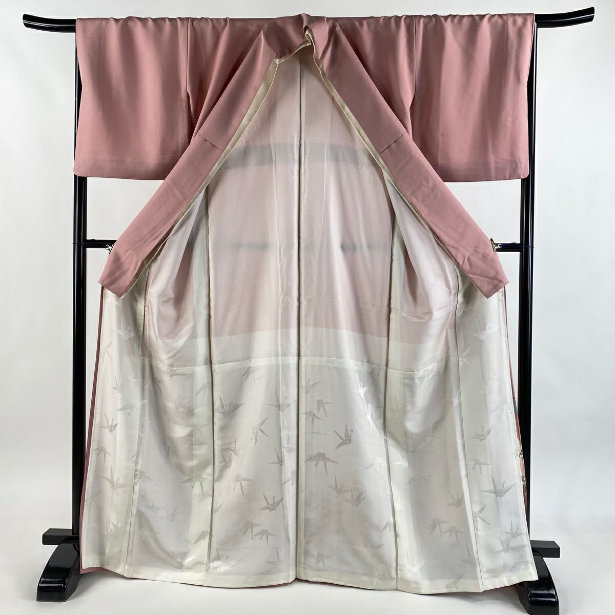 色留袖禮服 身長168.5cm 袖長67.5cm L 雙層 有落款 仙鶴 波 金銀彩 漸層 粉紅 純蠶絲 名品級 三つ紋