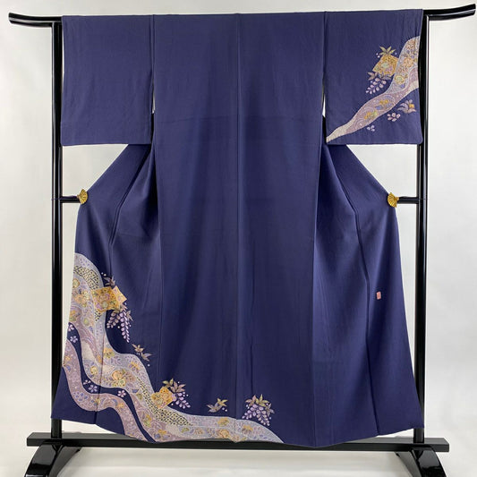 付下 身長155cm 袖長63cm S 雙層 翠山工房 大和 落款あり 辻花染 青紫 純蠶絲 名品級