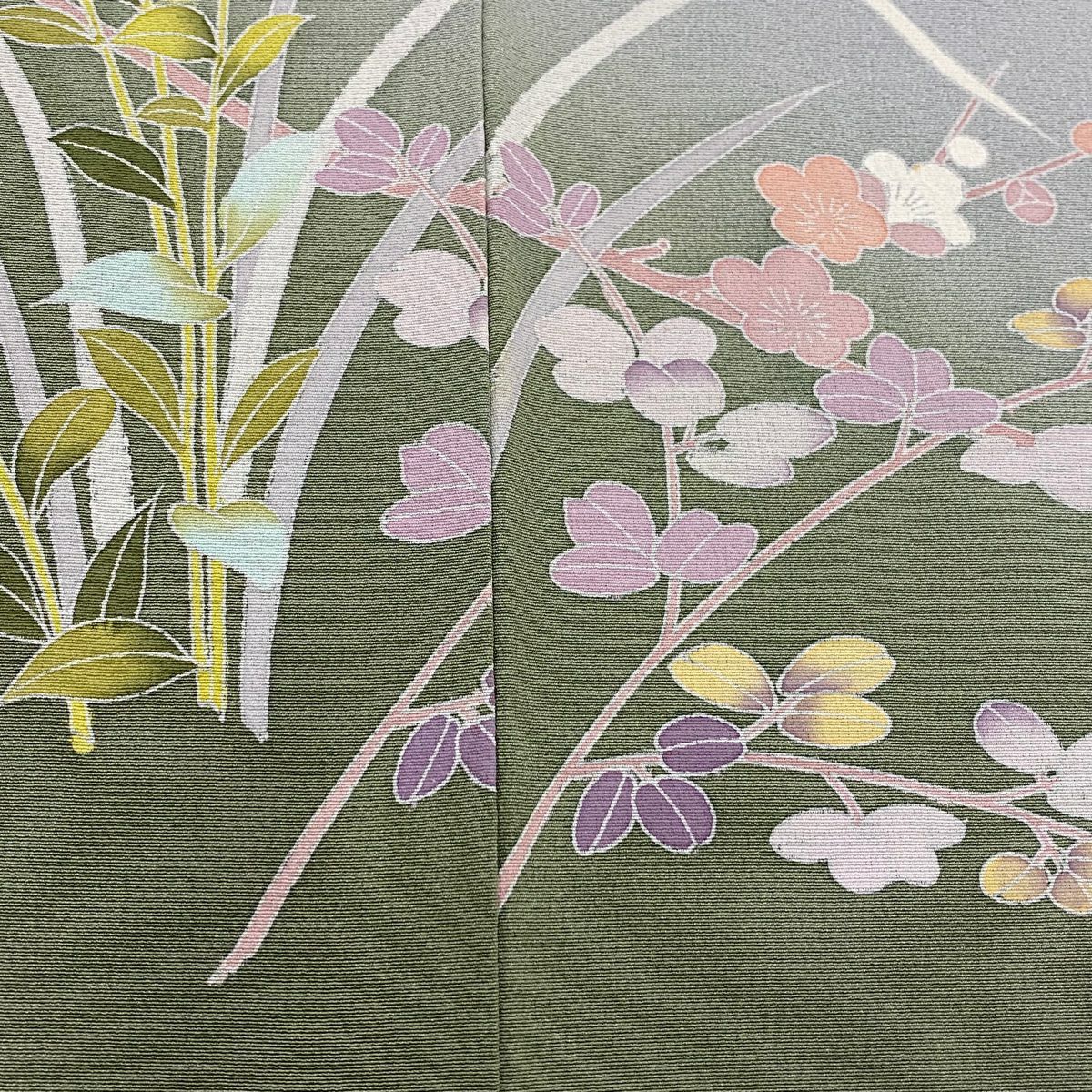 訪問服 身長161cm 袖長65cm M 雙層 草花紋紋 枝花 絞染 黃土 純蠶絲 名品級