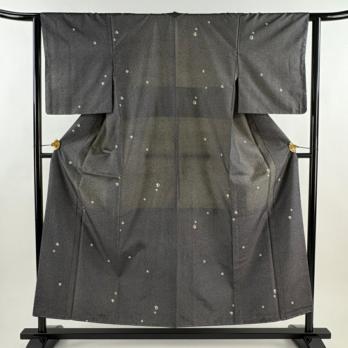 【美品】 小紋 身長153cm 袖長62.5cm S 雙層 兔子 月 墨色 純蠶絲 名品級