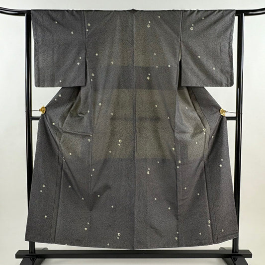 【美品】 小紋 身長153cm 袖長62.5cm S 雙層 兔子 月 墨色 純蠶絲 名品級