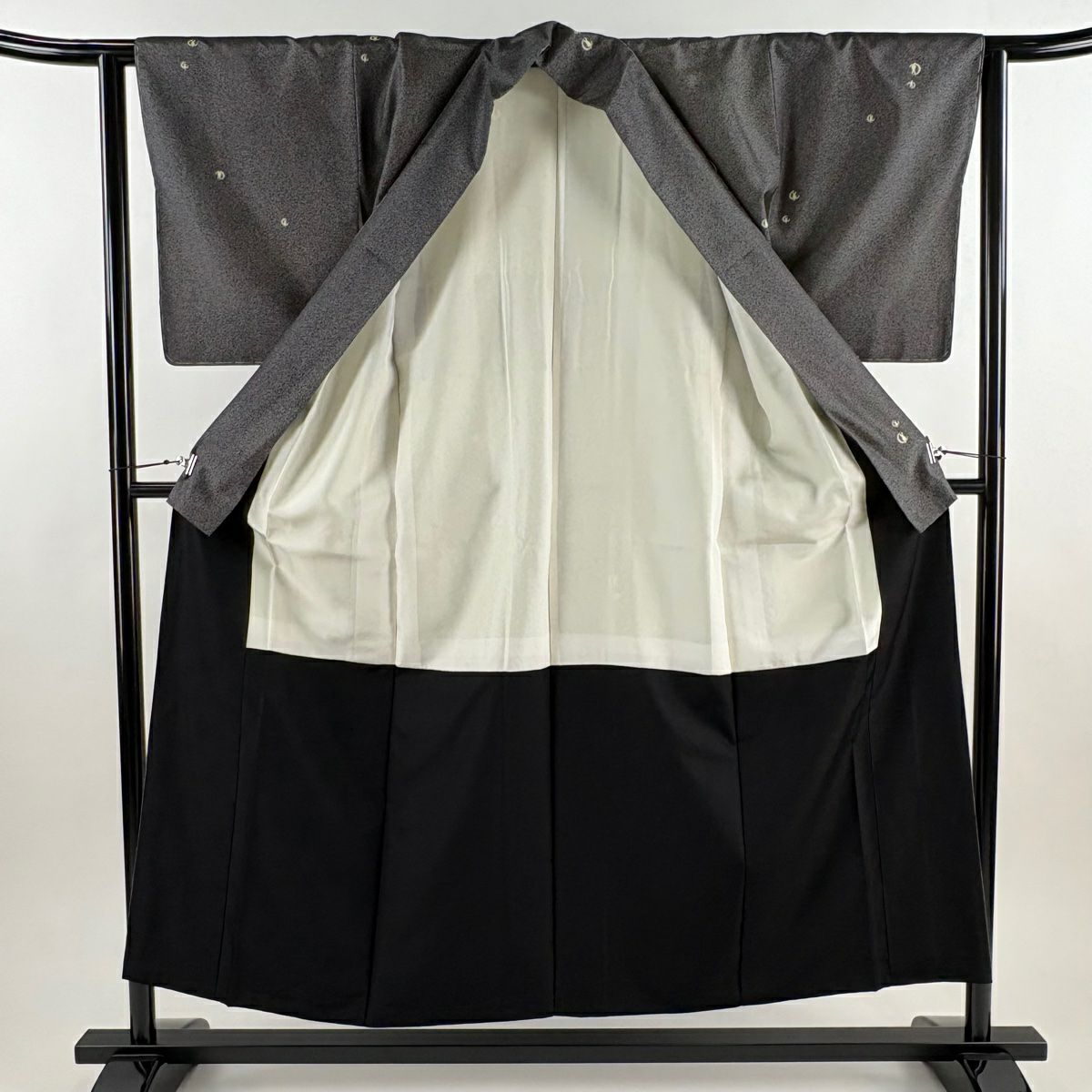 【美品】 小紋 身長153cm 袖長62.5cm S 雙層 兔子 月 墨色 純蠶絲 名品級