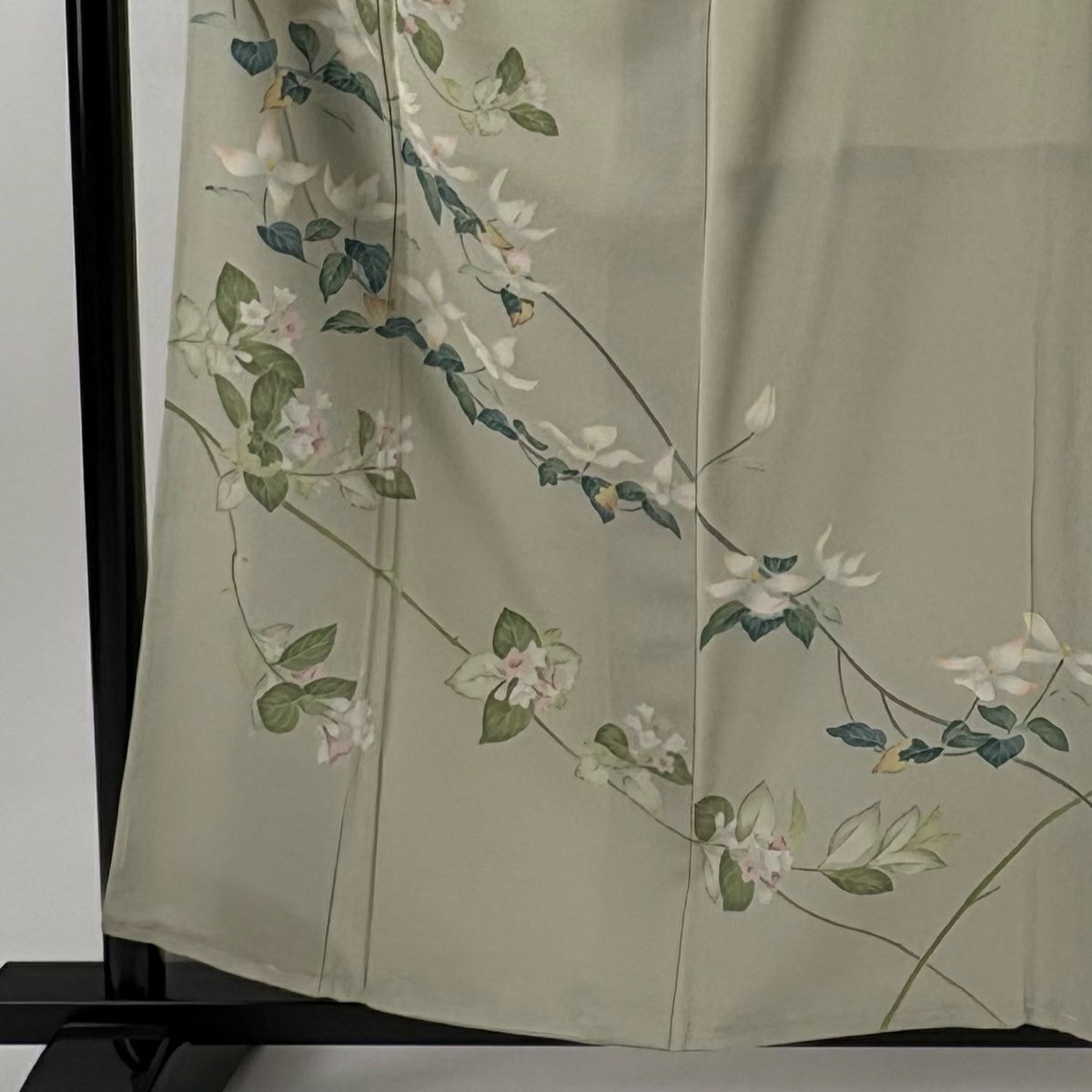 訪問服 身長158cm 袖長62cm S 雙層 落款あり 枝花 漸變 薄綠 純蠶絲 名品級