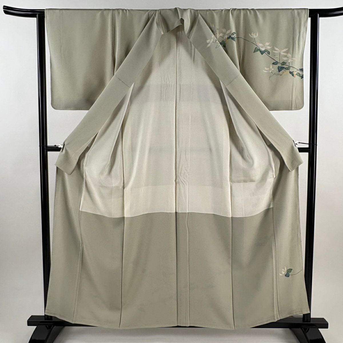 訪問服 身長158cm 袖長62cm S 雙層 落款あり 枝花 漸變 薄綠 純蠶絲 名品級