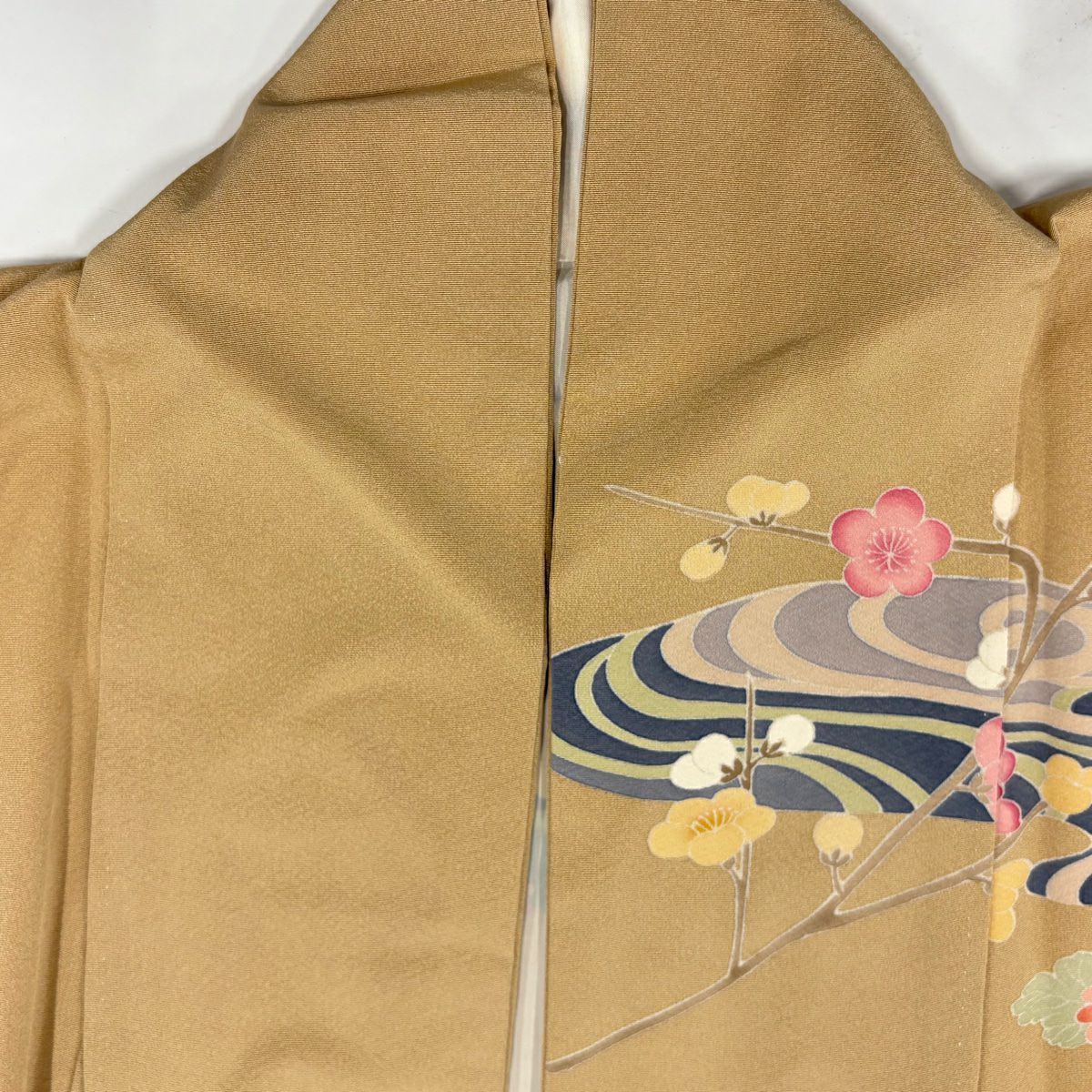 訪問服 身長155.5cm 袖長62.5cm S 雙層 牡丹 鴛鴦 漸層 薄茶 純蠶絲 名品級