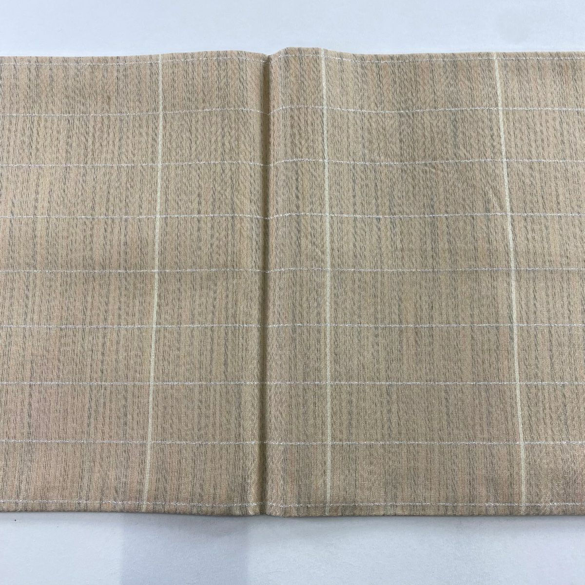 【美品】 袋帶 名品級 夏帶 條紋 銀線 粉米色 全通 純蠶絲