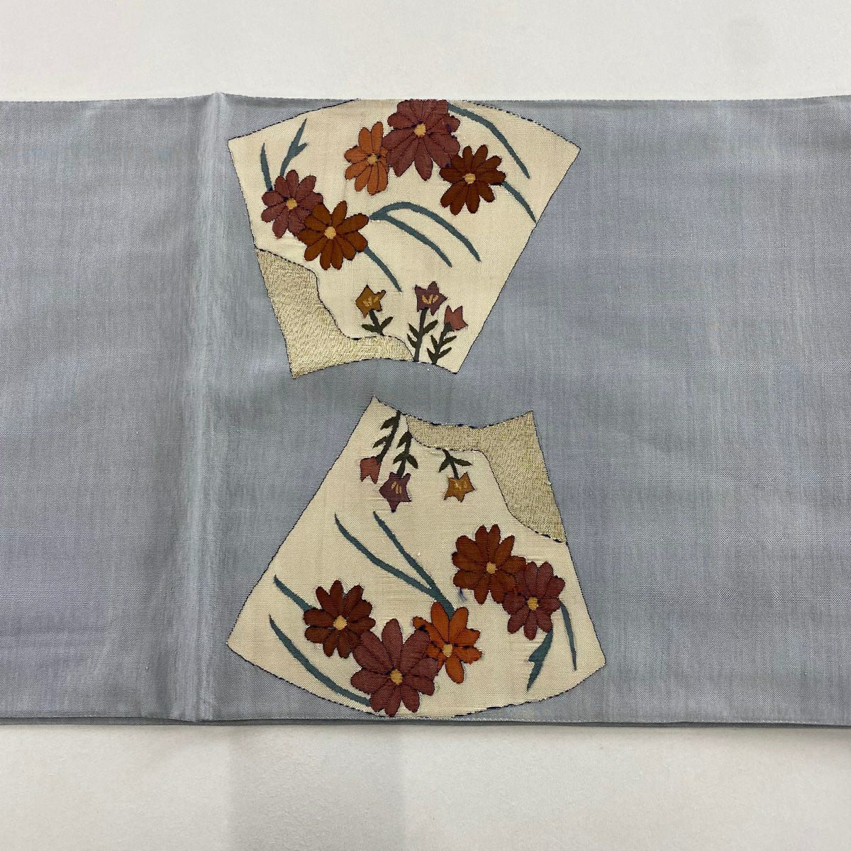 袋帶 名品級 秋草 仙鶴 金絲 水色 大鼓圖案 純蠶絲