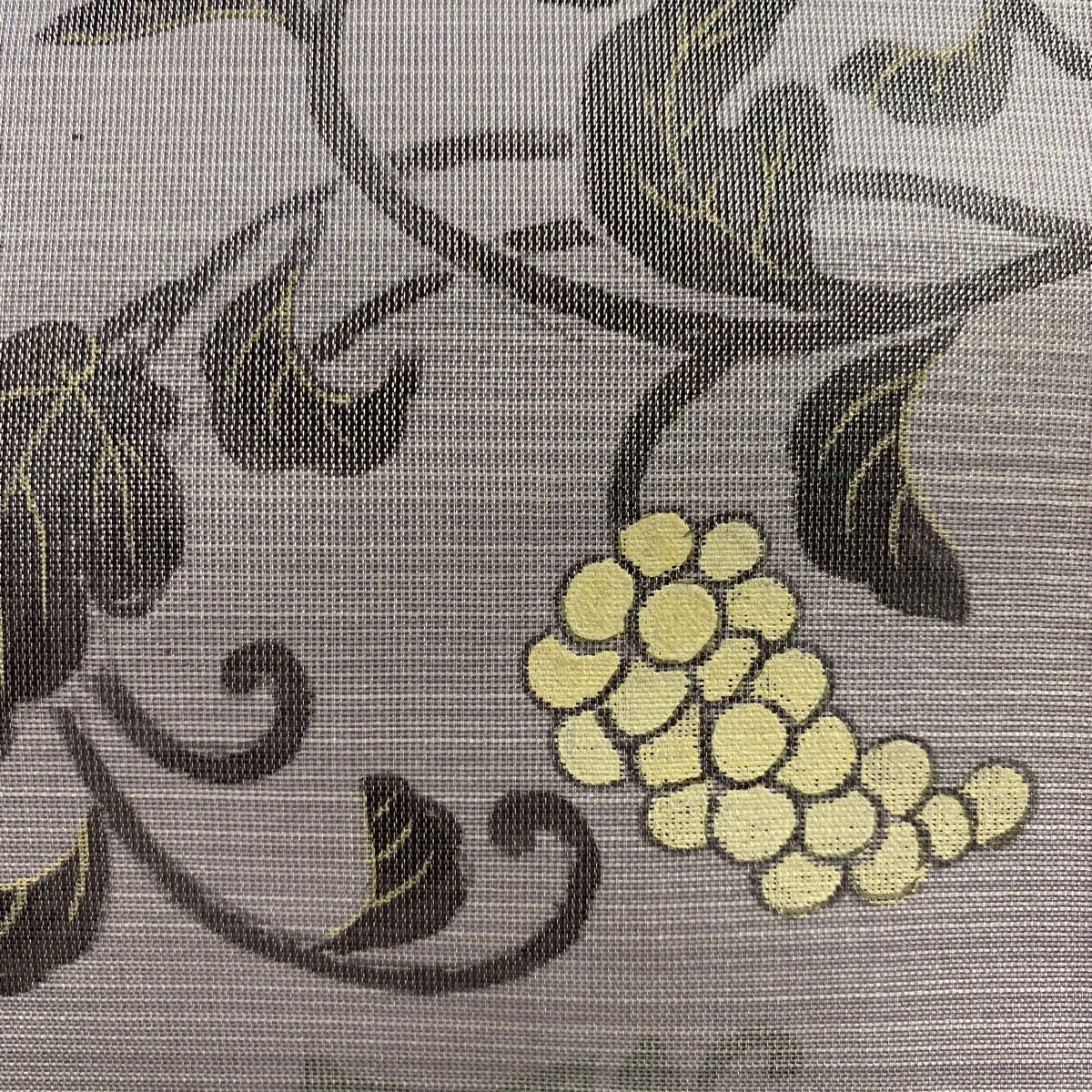 【美品】 袋帶 名品級 落款 葡萄 銀線 灰紫色 お太鼓圖案 純蠶絲