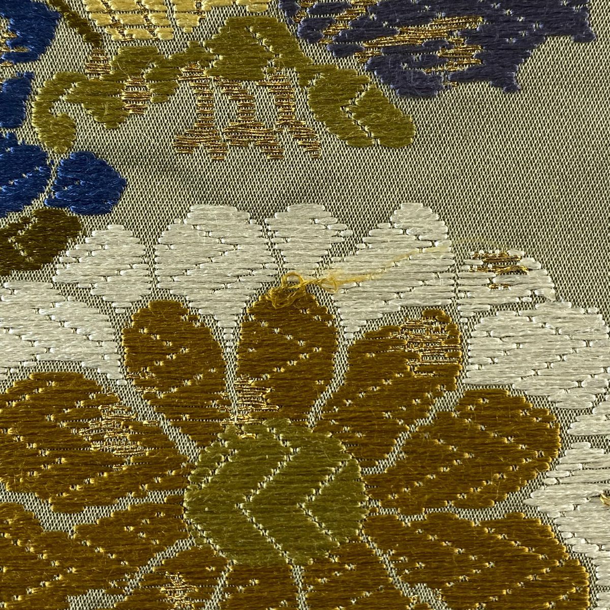 袋帶 名品級 蝶 菊花 金絲 唐織 灰綠 六通 純蠶絲