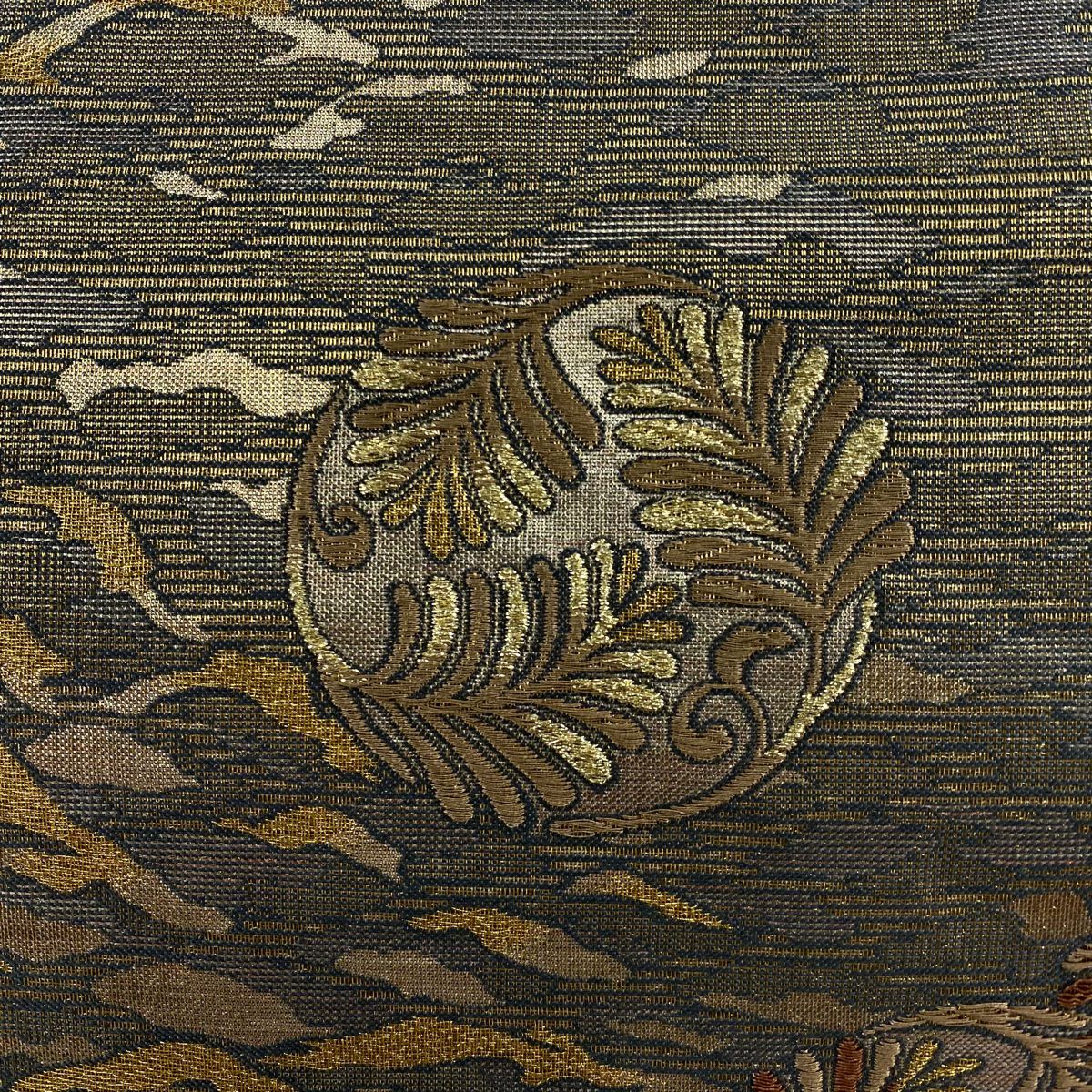 【美品】 袋帶 名品級 若松樹 霞 金絲 金金箔 青灰 六通 純蠶絲