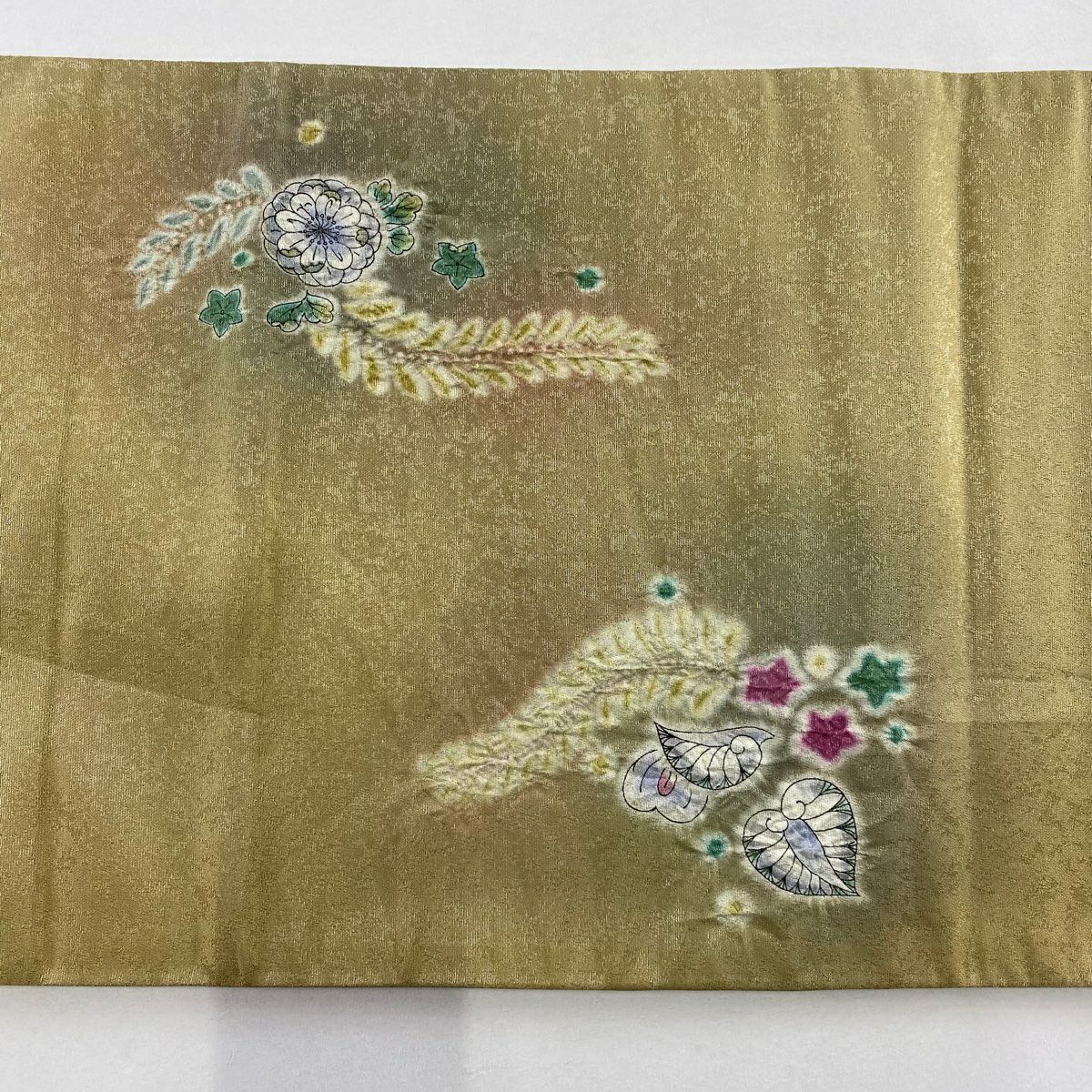 【美品】 袋帶 名品級 附落款 辻花染圖案 銀線 米色 大鼓圖案 純蠶絲
